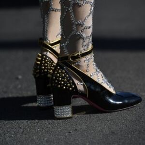 Gucci Runway Caspar Patent Studded Crystal Block-Heel Slingback Pumps 
